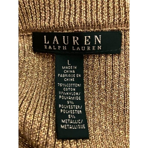 Lauren Ralph Lauren Sweater L Ribbed Boat Neck Gold Metallic Asymmetric Party - Picture 6 of 8